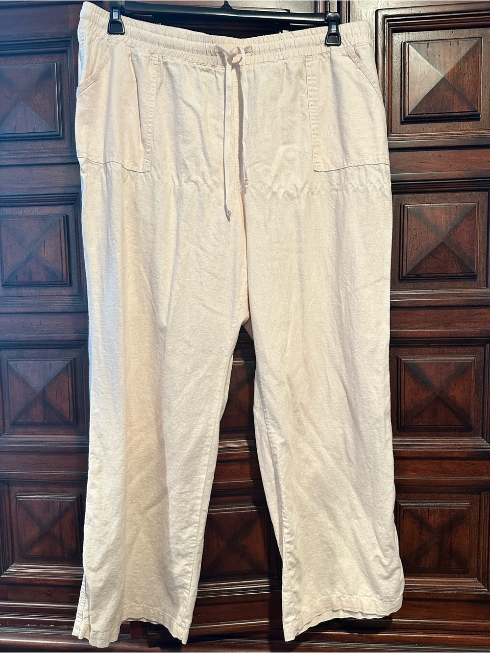 22/24 Pale Pink Linen Blend Women’s Cato Wide-Leg Drawstring Pants pockets